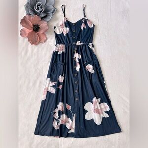 Peach Blossom Floral Button-Down Dress Small